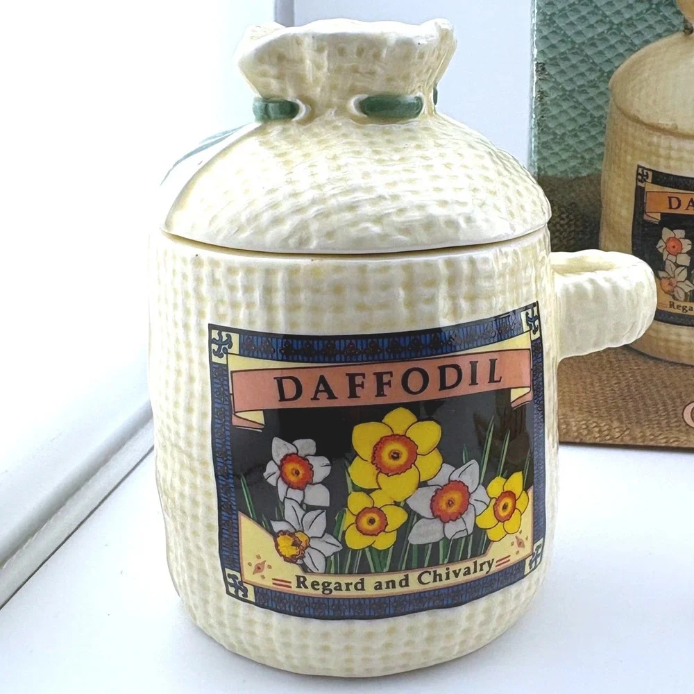Himark Flower Patch Ceramic Condiment Set Lily Daffodil Honey Jam Jars‎ Utensils